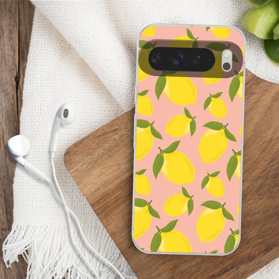Coque de téléphone compatible avec Google Pixel 9 Pro XL - Citrons - Jaune - Rose - Motif - Fruits - Coque en Siliconen