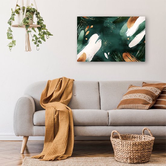 Abstracte groene en gouden kunst - Abstract schilderij op canvas - Wandkunst borstelslagen - Abstracte kunst - Landelijk schilderij - Muur kunst - canvas 120x80 cm
