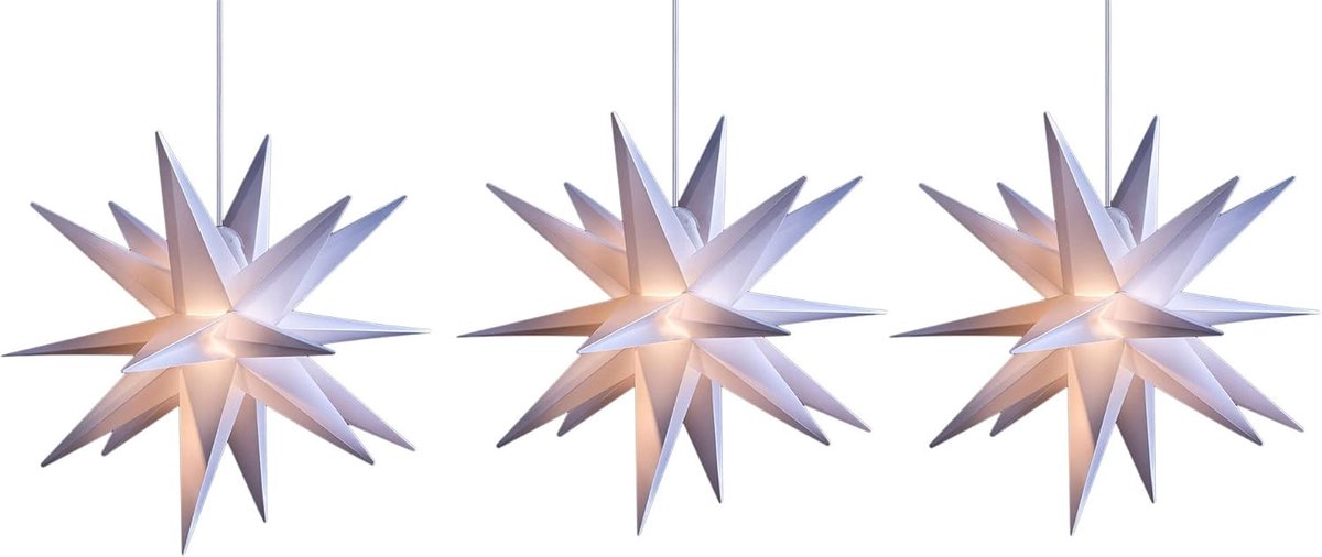 Novaliv Set van 3 kerststerren LED decoratieve sterren 25cm wit voor BUITEN kabel met transformator 3D ster 18-puntige verlichte ster kerstverlichting winterverlichting 3D ster kerstverlichting