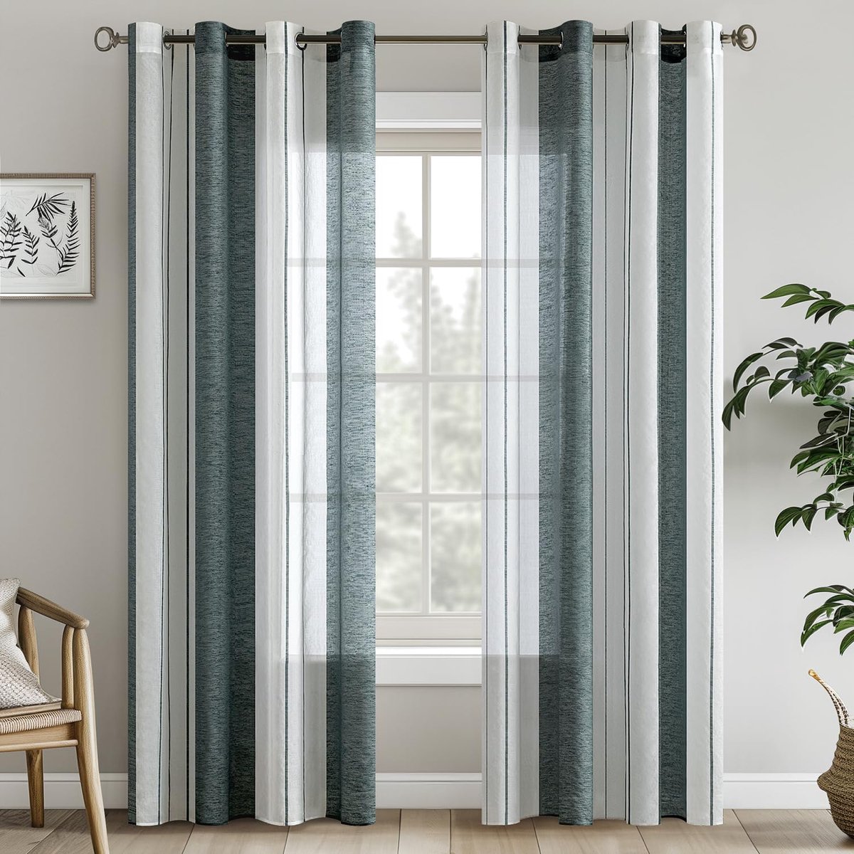 Unyqoos Stijlvolle en Moderne Transparante Gordijnen met Patroon voor de Woonkamer, Set van 2 Stuks, 140 x 225 cm groen wit