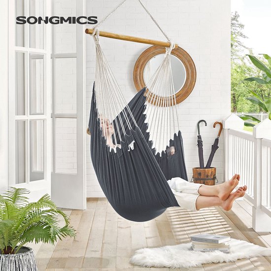 vidaXL Hangstoel met kussen poly rattan en staal antracietkleurig, schommelstoel, schommeltuinstoel, tuin schommelstoel, schommel tuinstoel
