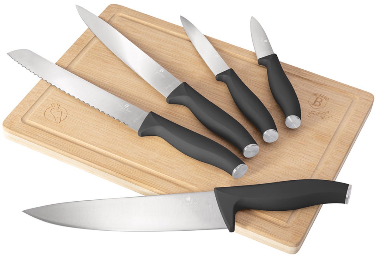 SET VAN 5 KEUKENMESSEN MET PLANK BERLINGER HAUS BH-2961 ANTRACIET