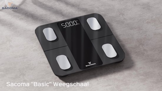 Pèse-personne numérique Sacoma Basic - Balance intelligente avec analyse corporelle 14x - Application incluse - Zwart
