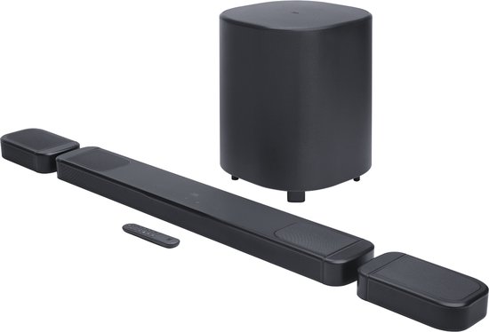 JBL soundbar met afneembare surround speakers en subwoofer.
