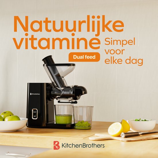 KitchenBrothers Slowjuicer - Mini Juicer - Groenten en Fruitpers - 40 mm en 50 mm invoer - 400 ml - Zwart van KitchenBrothers — afbeelding 2