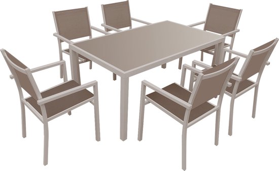 Salon de jardin BERGAMO en textilène taupe 6 places - aluminium taupe