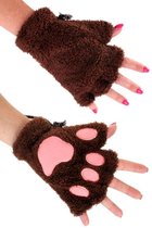 Dierenpoot vingerloze handschoenen donkerbruin pluche - vingerloos beer pootjes bruin - kattenpootjes hondenpootjes berenpoten dierenpootjes fleece