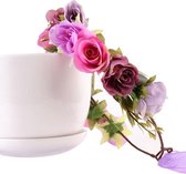 Bloemenkrans roze paars diadeem - rozenkrans boselfje bloemen rozen haarband - elfje bloemetjes boself elf roosjes