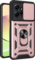 Xiaomi Redmi Note 12 4G Hoesje - MobyDefend Pantsercase Met Draaibare Ring - Rosé - GSM Hoesje - Telefoonhoesje Geschikt Voor Xiaomi Redmi Note 12 4G