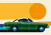 IXXI Green Vintage Sports Car Side - Wanddecoratie - Vintage - 140 x 100 cm