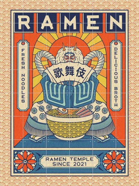 IXXI Ramen Temple Kabuki - Wanddecoratie - Eten en Drinken - 120 x 160 cm