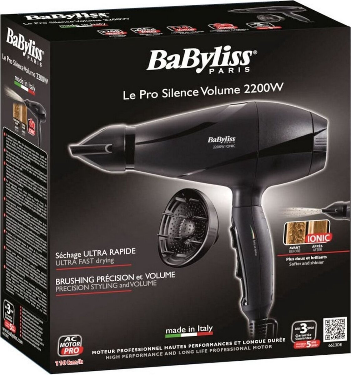 BaByliss Silence Volume 2200W Haardroger 6613DE - Diffuser - 2 snelheid- en...