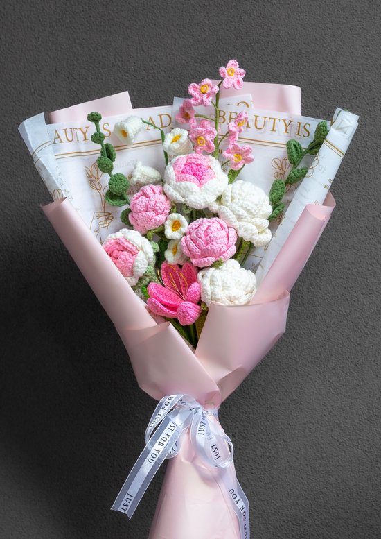 Gehaakte Bloemen - Bloemboeket - Kunstbloemen - Roze - Wol - Duurzaam - Blijvende schoonheid - Handgemaakte Bloemen