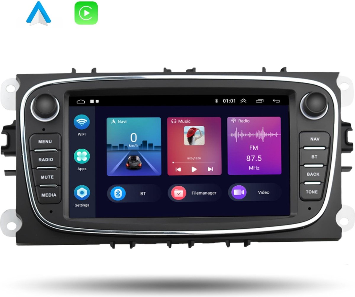 Boscer® Autoradio - Geschikt voor Ford Focus, S-Max, Mondeo, Galaxy, C-Max & Kuga - Apple Carplay & Android Auto (Draadloos) - Android 11 - 2+32GB - 7' HD Touchscreen - Navigatiesysteem - Zwart - Achteruitrijcamera & Microfoon