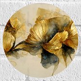 Muursticker Cirkel - Elegante Bloemen met Gouden Details - 20x20 cm Foto op Muursticker