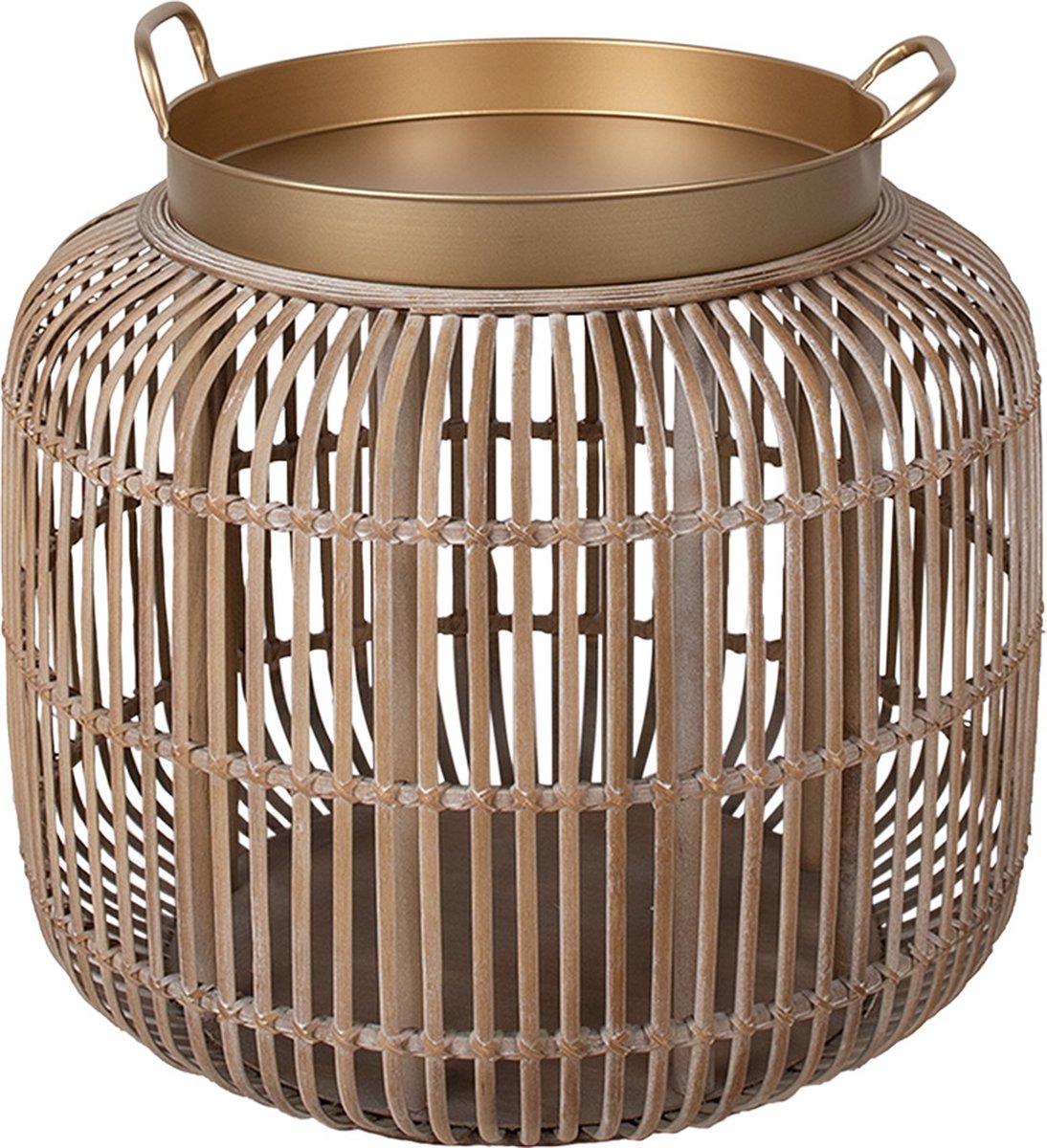 Bijzettafel Ø 60x56 cm Bruin Rotan Ijzer Rond