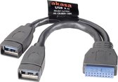 Akasa USB-kabel USB 3.2 Gen1 (USB 3.0 / USB 3.1 Gen1) Shrouded header 19-polig, USB-A bus 0.15 m Zwart Vergulde steekco