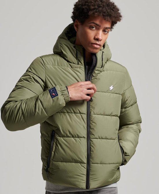 Superdry Hooded Sports Puffr Jacket Heren Jas - Dusty Olive Green - Maat S