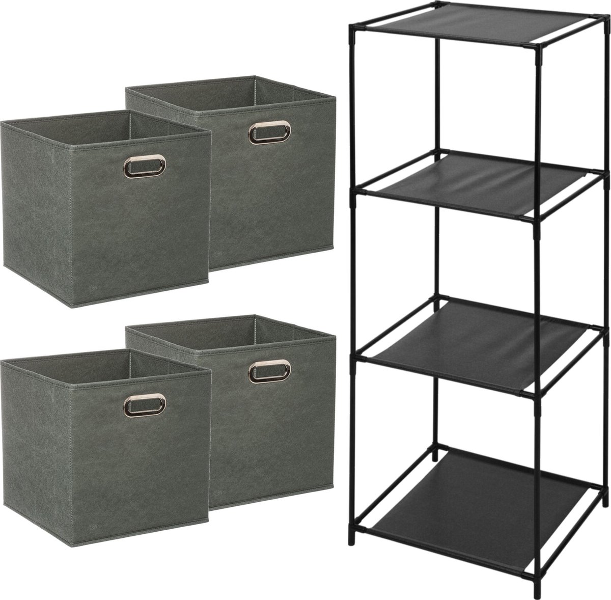 Storage Solutions Opbergrek Smartrack - met 4x mandjes stof - grijsgroen - 34 x 104 cm