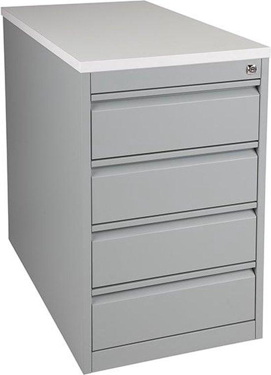 ABC Kantoormeubelen praktische standcontainer 4 lades diep 80cm kleur antraciet (ral 7016) topblad wit