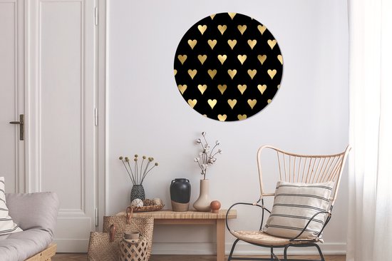 WallCircle - Muurstickers - Behangcirkel - Hartje - Goud - Luxe - Zwart - Patronen - 100x100 cm - Muurcirkel - Zelfklevend - Ronde Behangsticker XXL