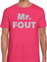 Mr. Fout zilveren glitter tekst t-shirt roze heren - Foute party kleding L