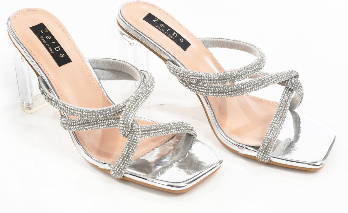 Zerba - Dames Sandalen - Muiltjes - Maat 39 – Zilver Leer – Adria
