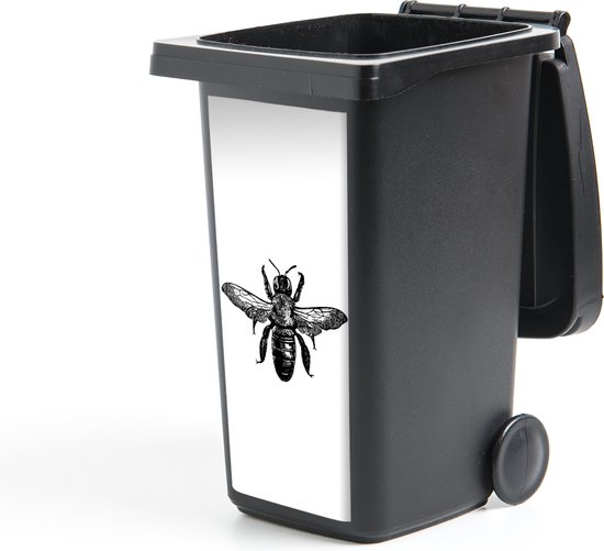 Container sticker Bij - Insect - Vintage - Zwart wit - 44x98 cm - Kliko sticker