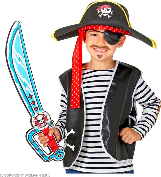 Widmann - Piraat & Viking Kostuum - Kleine Gevaarlijke Zee Piraat Zwaard - Blauw, Rood - Carnavalskleding - Verkleedkleding
