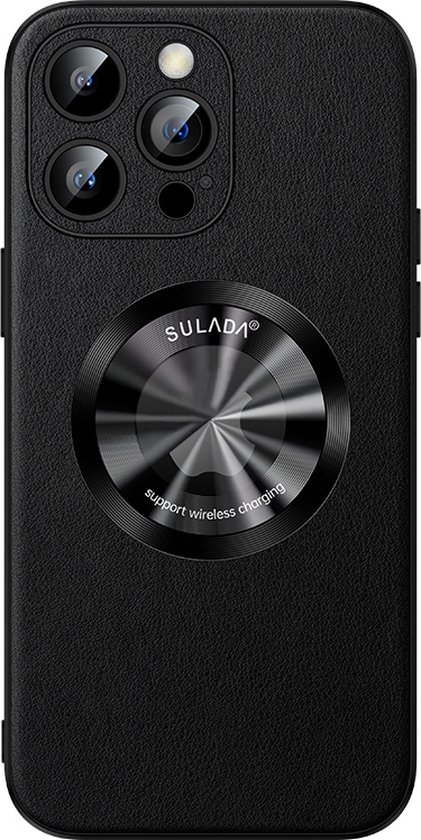 Sulada Soft case Microfiber leer en shockproof en lensbeschermer met magnetische ring voor de iPhone 12 Pro Max Zwart