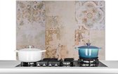 Spatscherm keuken 100x65 cm - Kookplaat achterwand Tegels - Vintage - Bruin - Antiek - Muurbeschermer - Spatwand fornuis - Hoogwaardig aluminium