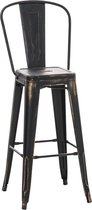 Barkruk Recto - Met rugleuning - Set van 1 - Antiek - Ergonomisch - Barstoelen voor keuken of kantine - Zwart/goud - Metaal - Zithoogte 77cm