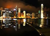 Fotobehang - Vlies Behang - Hong Kong Stad in de Nacht - 254 x 184 cm