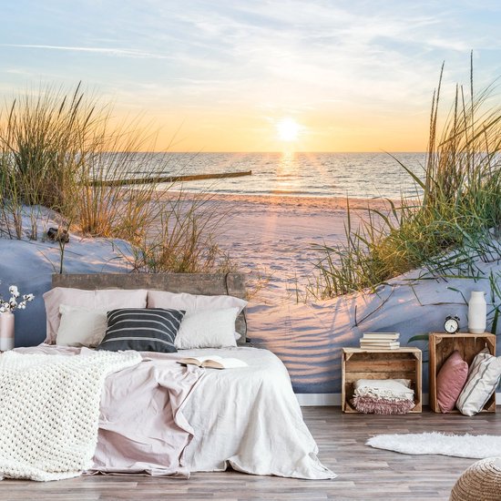 Fotobehang - Vliesbehang - Zonsondergang aan het Strand boven Zee - duinen - 368 x 254 cm