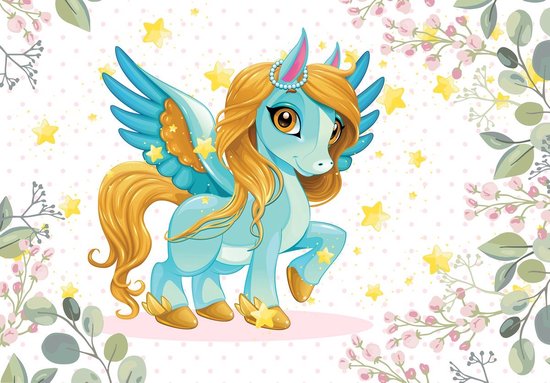 Fotobehang - Vlies Behang - Pegasus en Sterren - Unicorn - Eenhoorn - Kinderbehang - 312 x 219 cm