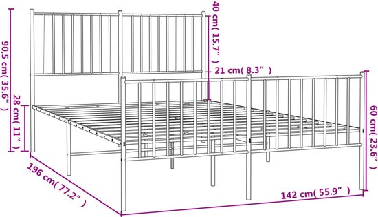 Tidyard Bedframe met hoofdeinde en voeteneinde, metaal, wit, 120 x 200 cm, voor eenpersoonsbed, bedframe met platform, metalen bed
