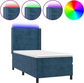 vidaXL - Boxspring - met - matras - en - LED - fluweel - donkerblauw - 100x200 - cm