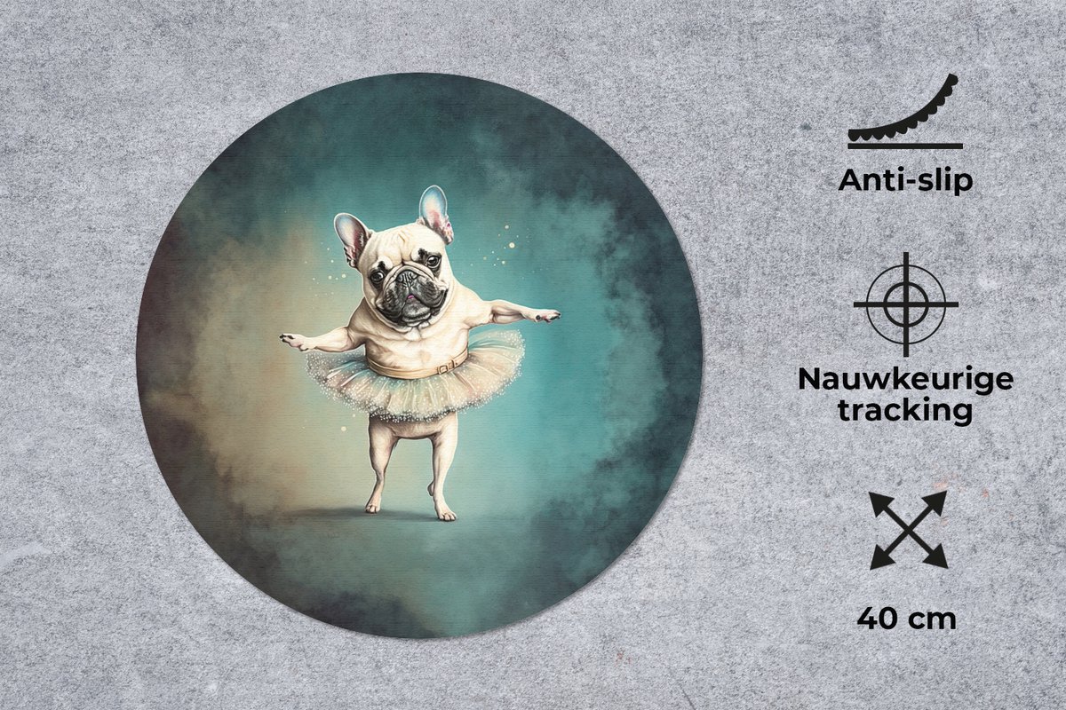 Muismat rond 40x40 cm - Mousepad Hond - Tutu - Ballet - Abstract - Portret - Kind - Ronde muismatten