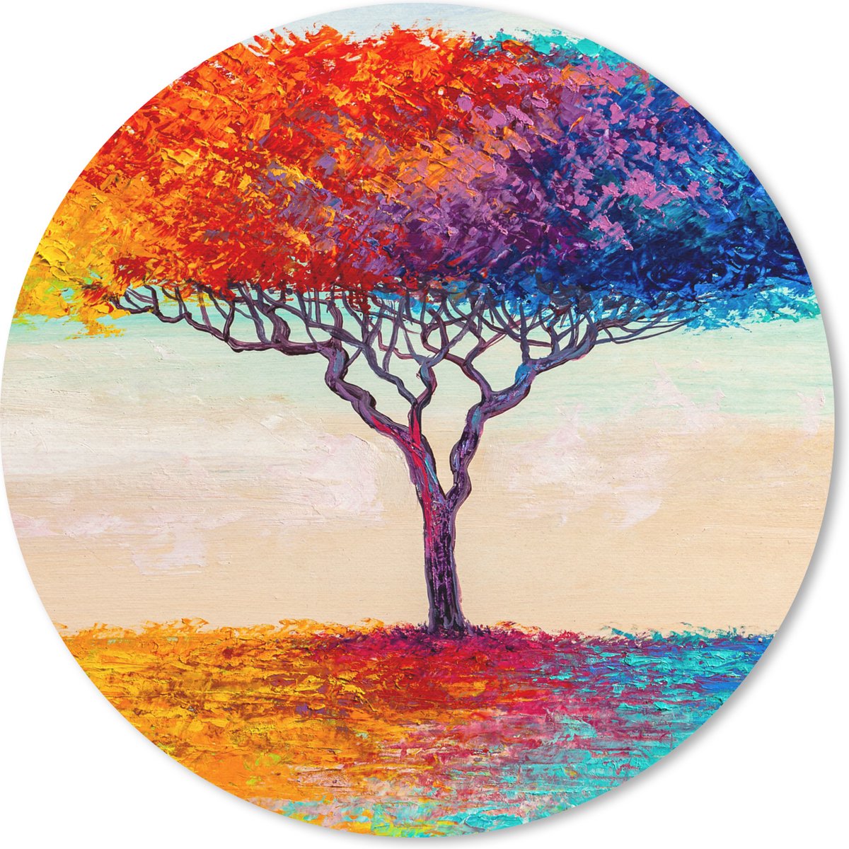 Muismat rond 20x20 cm - Mousepad Schilderijen - Olieverf - Boom - Regenboog - Ronde muismatten