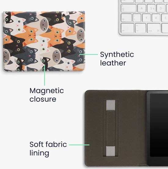 kwmobile e-reader hoesje geschikt voor Amazon Kindle Paperwhite 11. Generation 2021 hoes - E reader flip case met magneetsluiting - Ereader cover - Katten design in oranje / zwart / wit van Merkloos — afbeelding 2