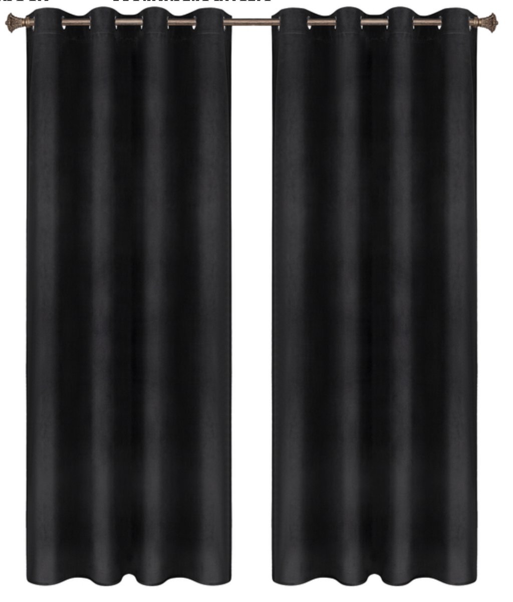 Happyment Gordijnen set Vida 2 stuks - zwart 140x225cm - Verduisterend - met Plooiband - Fluweel Isolerend