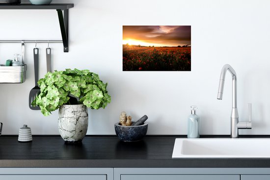 Muurstickers - Sticker Folie - Zonsondergang over de Klaprozen in Engeland - 30x20 cm - Plakfolie - Muurstickers Kinderkamer - Zelfklevend Behang - Zelfklevend behangpapier - Stickerfolie