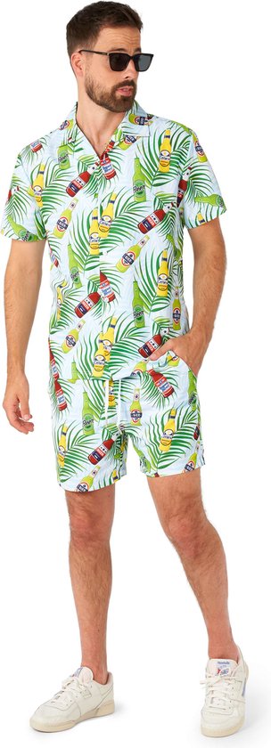 Suitmeister Tropical Beers Blue - Heren Zomer Set - Tropische Outfit - Shorts En Korte Mouwen Shirt - Blauw - Maat: XL
