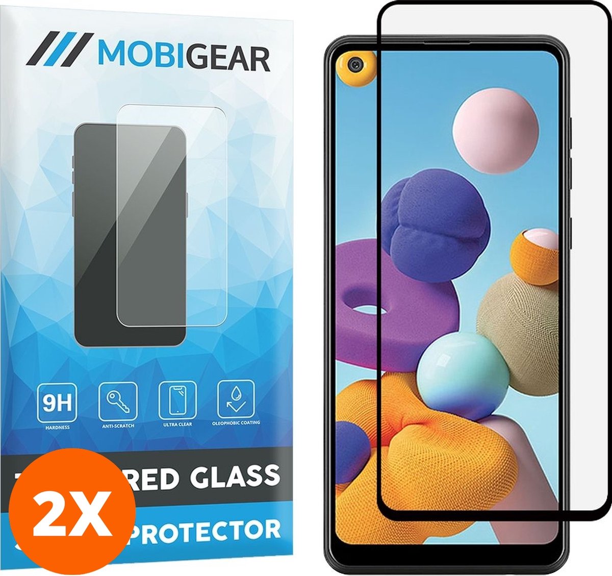 Mobigear Screenprotector geschikt voor Samsung Galaxy A21 Glazen | Mobigear Premium Screenprotector - Case Friendly - Zwart (2-Pack)