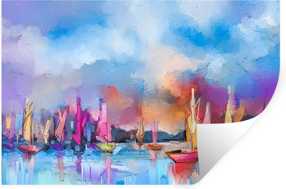 Muurstickers - Sticker Folie - Schilderij - Boten - Water - 90x60 cm - Plakfolie - Muursti