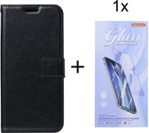 Bookcase Zwart Geschikt voor Samsung Galaxy A14 (4G & 5G) - Portemonnee hoesje met 1 stuk Glas Screen protector - ZT Accessoires