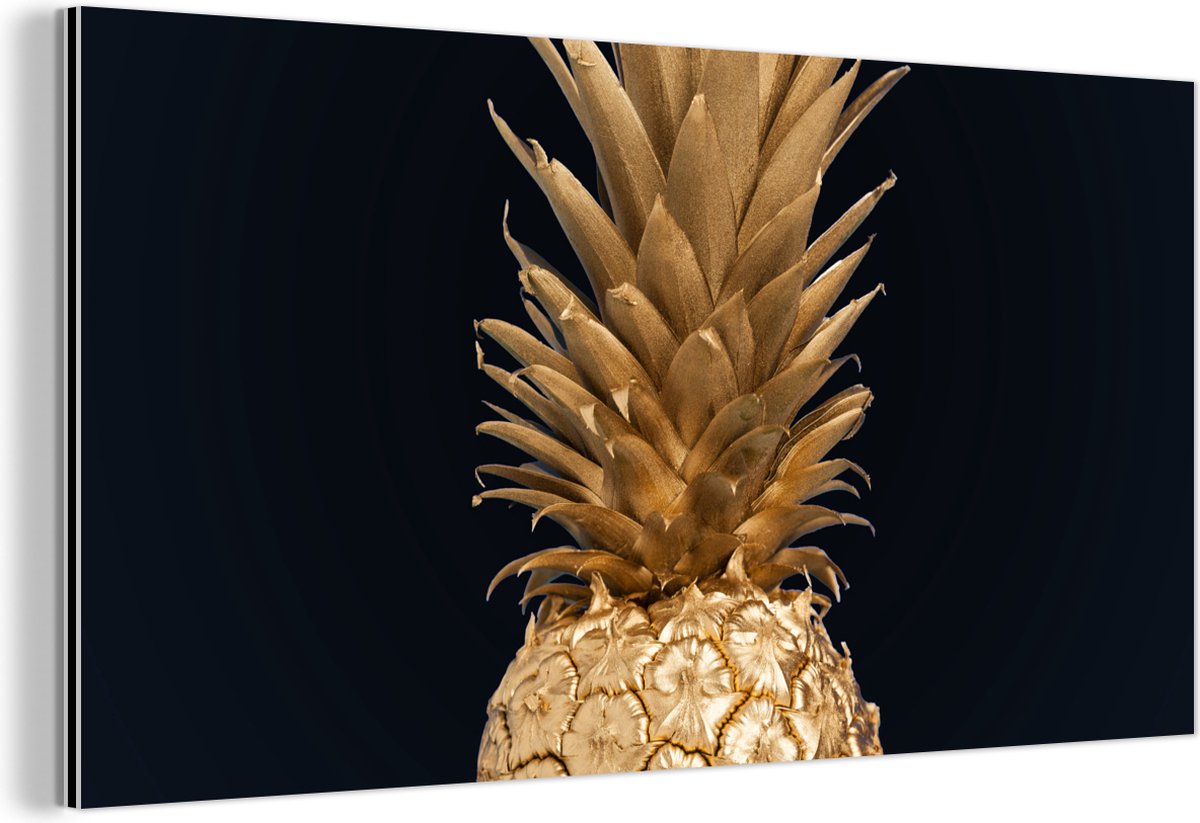 Wanddecoratie Metaal - Aluminium Schilderij Industrieel - Ananas - Goud - Verf - Zwart - Fruit - Luxe - 160x80 cm - Dibond - Foto op aluminium - Industriële muurdecoratie - Voor de woonkamer/slaapkamer