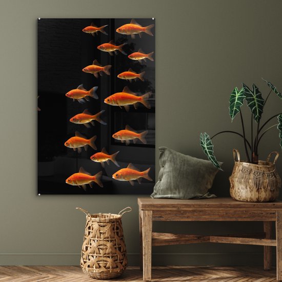 MuchoWow® Peinture sur Verre - Poisson Rouge - Animaux - Zwart - 80x120 cm - Peintures sur Verre Acrylique - Photo sur Glas