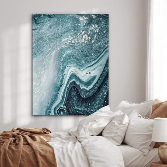 MuchoWow® Peinture sur verre 90x120 cm - Peinture sur verre - Pierres précieuses - Blauw - Nature - Marbre - Abstrait - Photo sur verre acrylique - Peintures