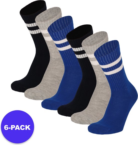 Apollo (Sports) | Chaussettes de sport enfants | Bleu Multi | Taille 35/38 | 6 paquets | Forfait avantage